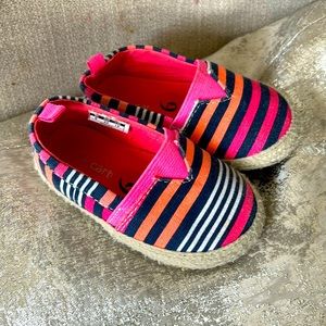 Blue, orange, pink & white striped slip ons size 6 toddler. *3